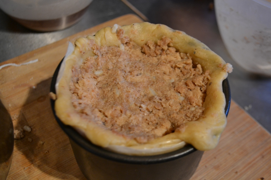 no meat pork pie with raised pastry and spices